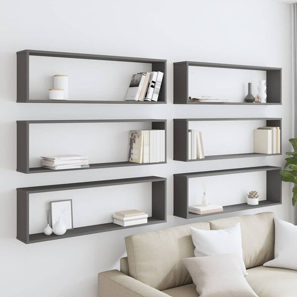 vidaXL &Eacute;tag&egrave;res cube murales 6 pcs Gris 100x15x30 cm bois d'ing&eacute;nierie