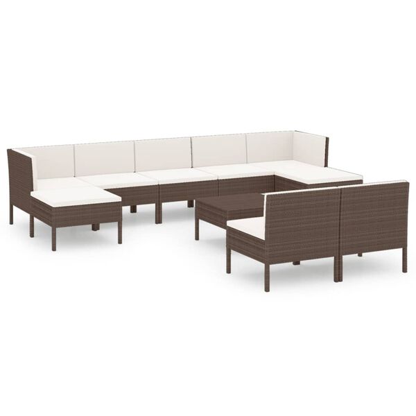 vidaXL Salon de jardin 10 pcs avec coussins R&eacute;sine tress&eacute;e Marron