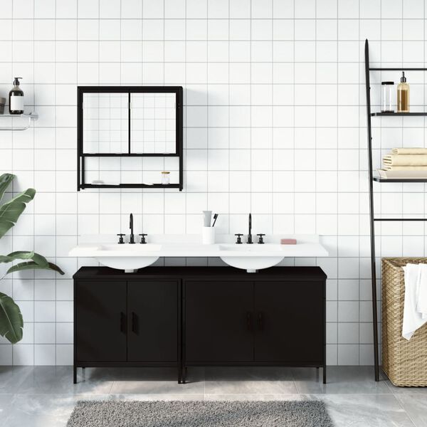 vidaXL Ensemble de meubles salle de bain 3 pcs noir bois d'ing&eacute;nierie