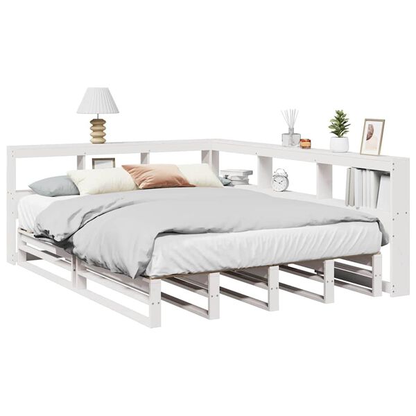 vidaXL Lit biblioth&egrave;que sans matelas blanc 160x200 cm bois pin massif