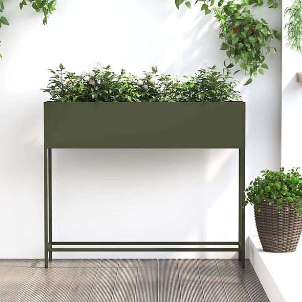 vidaXL Bac de jardin sur&eacute;lev&eacute; Vert olive 100 x 26 x 82 cm Acier