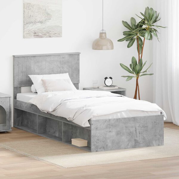 vidaXL Cadre de lit avec t&ecirc;te de lit B&eacute;ton 90 x 200 cm Pin massif