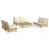 vidaXL Salon de jardin 5 pcs avec coussins blanc cr&egrave;me bambou