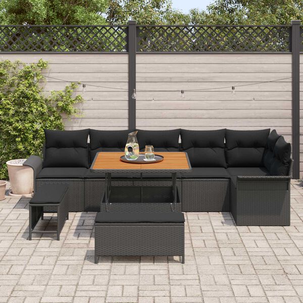 vidaXL Ensemble de canap&eacute; de jardin avec coussin 9 pcs Noir polyrotin