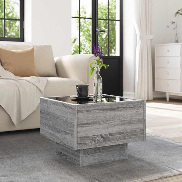 vidaXL Table d'appoint et LED sonoma gris 40x40x30cm bois d'ing&eacute;nierie