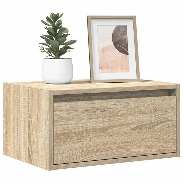 vidaXL Table de chevet murale avec lumières LED chêne sonoma
