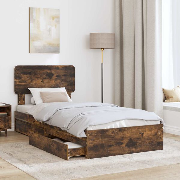 vidaXL Lit de Rangement Ch&ecirc;ne fum&eacute; 90 x 200 cm Bois d'ing&eacute;nierie