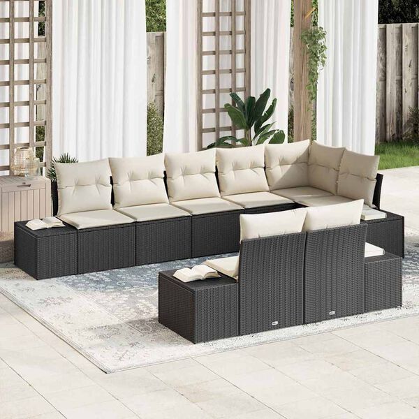 vidaXL Ensemble de canap&eacute; de jardin 8 pcs Noir et Cr&egrave;me polyrotin