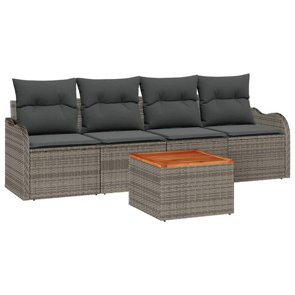 vidaXL Ensemble de canap&eacute; de jardin avec stockage 5 pcs Gris polyrotin