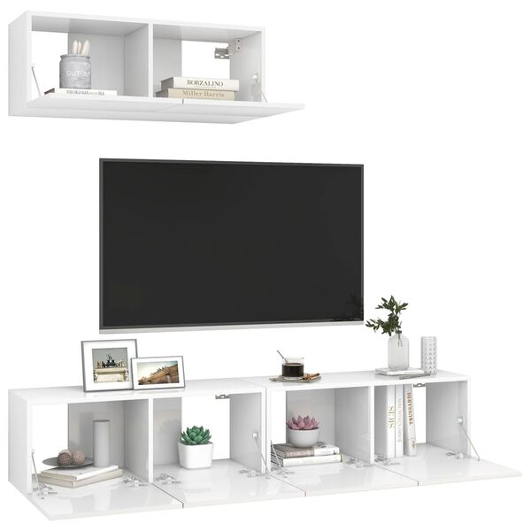 vidaXL Meubles TV 3 pcs Blanc brillant Bois d'ing&eacute;nierie