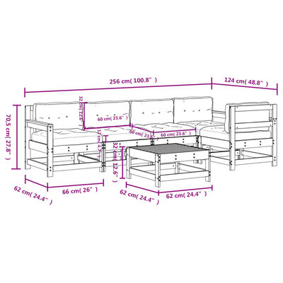 vidaXL Salon de jardin 6 pcs avec coussins blanc bois massif