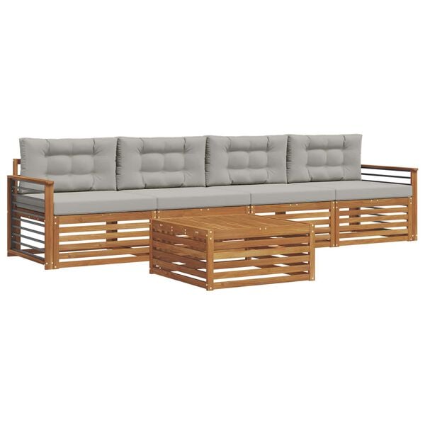 vidaXL Ensemble de canap&eacute;s d'ext&eacute;rieur 5 pcs Gris Naturel et Clair