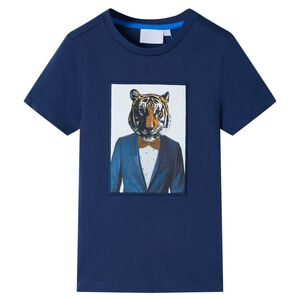 vidaXL T-shirt pour enfants avec manches courtes bleu fonc&eacute; 128