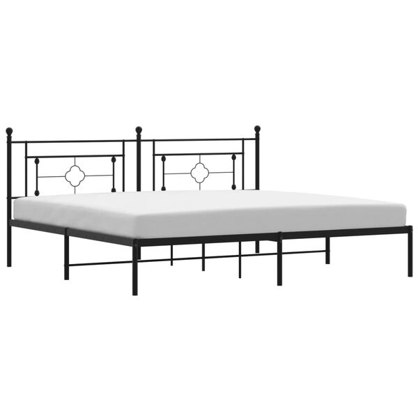vidaXL Cadre de lit m&eacute;tal sans matelas avec t&ecirc;te de lit noir 200x200cm