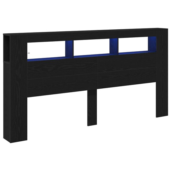 vidaXL T&ecirc;te de lit LED avec &eacute;tag&egrave;re Ch&ecirc;ne noir 200 x 18,5 x 103,5 cm