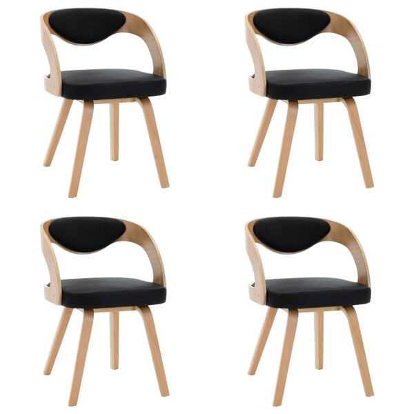 vidaXL Chaises &agrave; manger lot de 4 noir bois courb&eacute; et similicuir