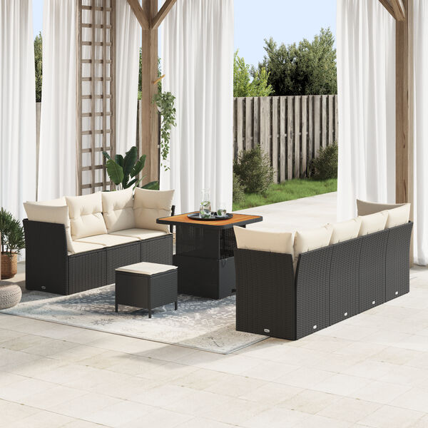 vidaXL Ensemble de canap&eacute; de jardin avec coussin 10 pcs Noir et cr&egrave;me