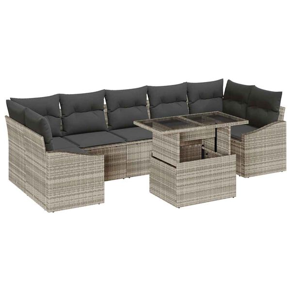 vidaXL Ensemble de canap&eacute; de jardin 8 pcs Gris clair polyrotin