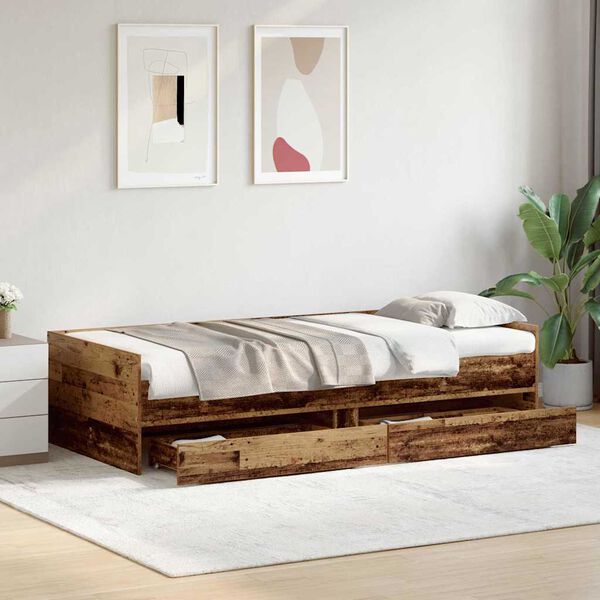 vidaXL Cadre de lit avec tiroir Bois Ancien 100 x 200 cm Pin massif