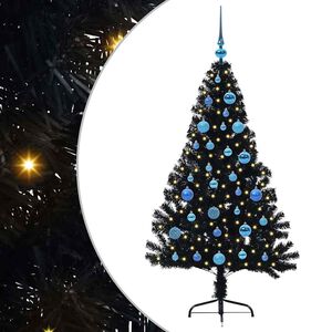 vidaXL Sapin de No&euml;l artificiel pr&eacute;-&eacute;clair&eacute; Noir 150 cm PVC
