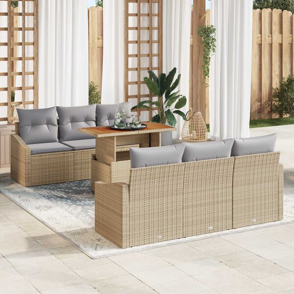 vidaXL Ensemble de canap&eacute; de jardin avec coussin 7 pcs Beige et gris