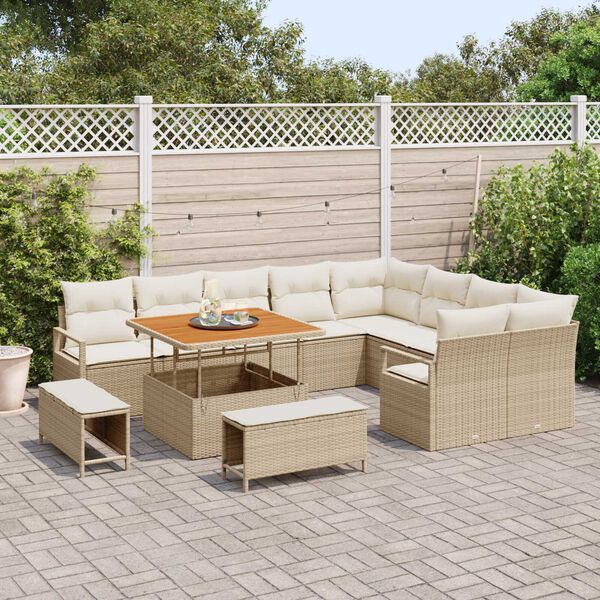 vidaXL Ensemble de canap&eacute; de jardin 12 pcs Beige Poly rotin