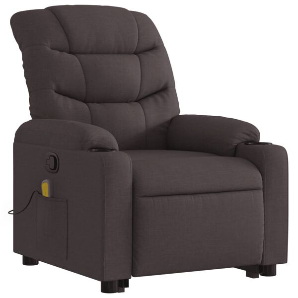 vidaXL Fauteuil inclinable de massage Marron fonc&eacute; Tissu