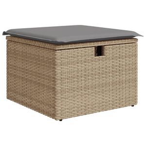 vidaXL Tabouret de jardin avec coussin beige 55x55x37cm r&eacute;sine tress&eacute;e