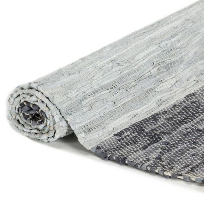 vidaXL Tapis Chindi Cuir tissé à la main 160 x 230 cm Gris