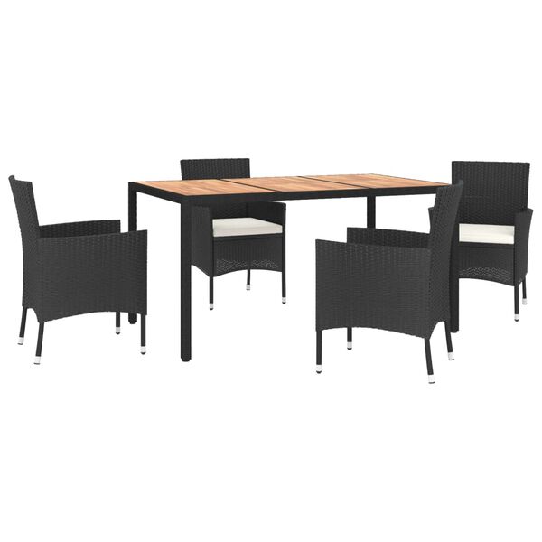 vidaXL Ensemble &agrave; manger de jardin coussins 5pcs Noir R&eacute;sine tress&eacute;e