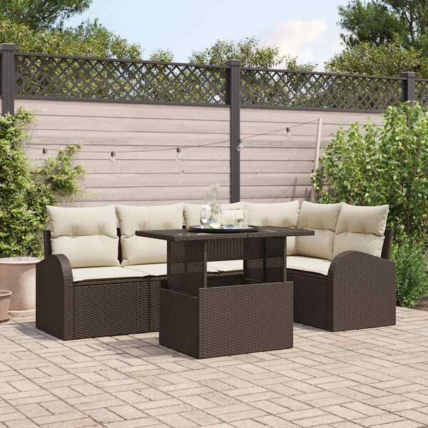 vidaXL Ensemble de canap&eacute; de jardin 6 pcs Marron et Cr&egrave;me polyrotin