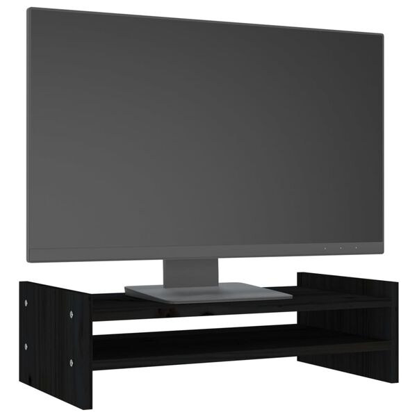 vidaXL Support de moniteur Noir 50x27x15 cm Bois de pin solide