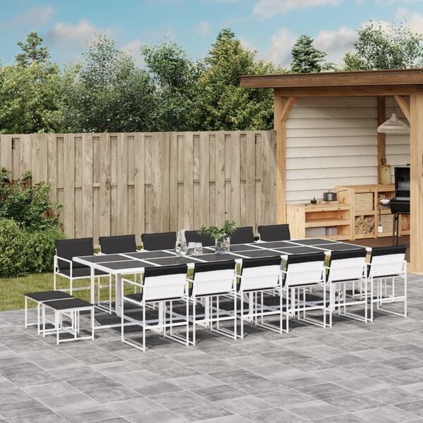vidaXL Ensemble &agrave; manger de jardin avec coussins 17pcs blanc textil&egrave;ne