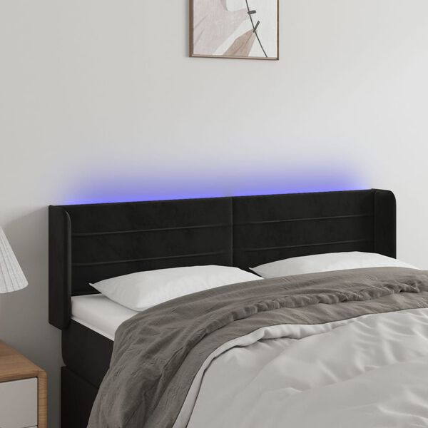 vidaXL T&ecirc;te de lit &agrave; LED Noir 147x16x78/88 cm Velours