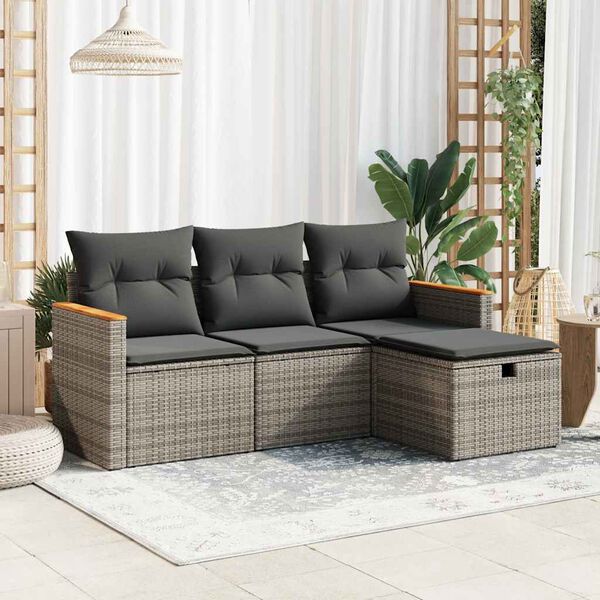 vidaXL Salon de jardin 4 pcs avec coussins gris r&eacute;sine tress&eacute;e