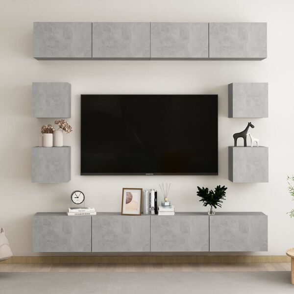 vidaXL Ensemble de meubles TV 8 pcs Gris béton Bois d'ingénierie