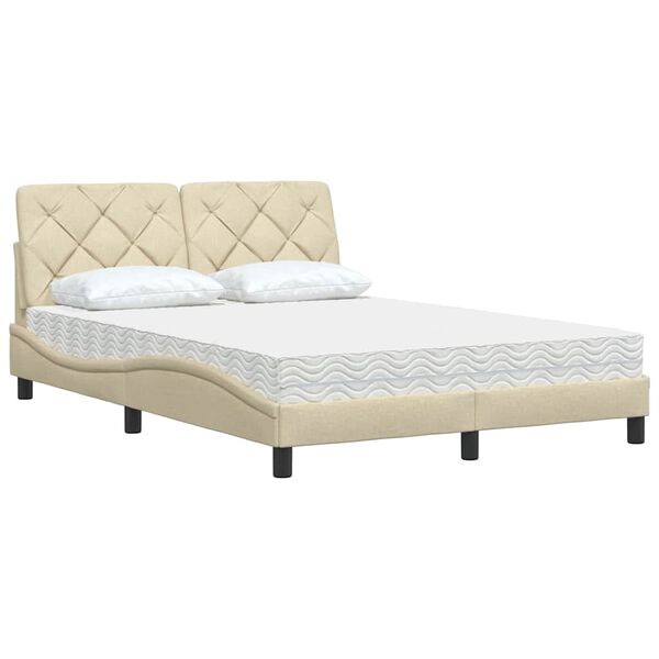 vidaXL Lit avec matelas cr&egrave;me 140x190 cm tissu