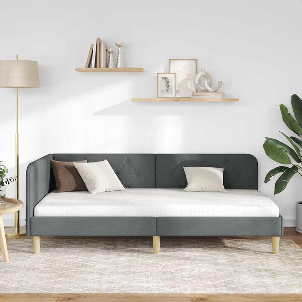 vidaXL Cadre de lit d'angle Gris foncé 90 x 190 cm tissu