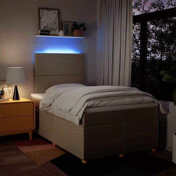 vidaXL Sommier &agrave; lattes de lit avec matelas cr&egrave;me 120x190 cm tissu