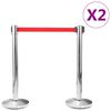 vidaXL Colonnes avec bandes 4 pcs Barri&egrave;re d'a&eacute;roport Inox Argent&eacute;