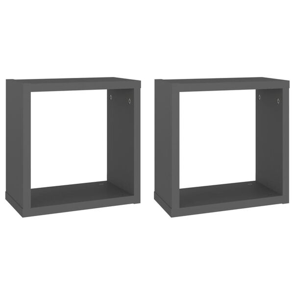 vidaXL &Eacute;tag&egrave;res cube murales 2 pcs Gris 30x15x30 cm
