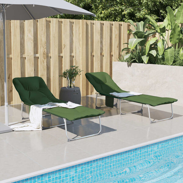 vidaXL Chaise longue pliable vert fonc&eacute; tissu