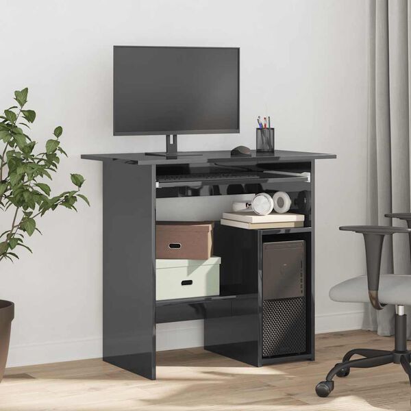 vidaXL Bureau Gris brillant 80 x 45 x 74 cm Agglom&eacute;r&eacute;