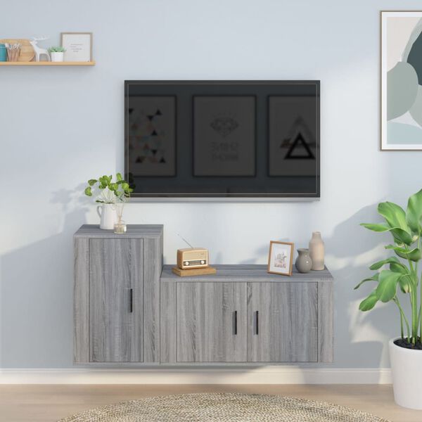 vidaXL Ensemble de meubles TV 2 pcs Sonoma gris Bois d'ing&eacute;nierie