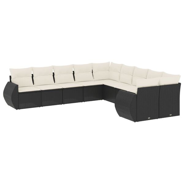 vidaXL Salon de jardin 10 pcs avec coussins noir r&eacute;sine tress&eacute;e