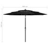 vidaXL Parasol de jardin à 3 niveaux avec mât en aluminium noir 3 m