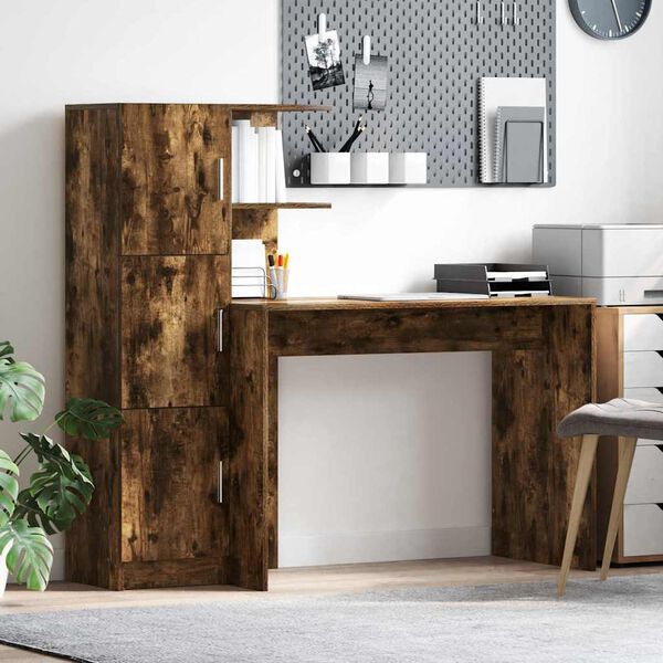 vidaXL Bureau 2 pcs Ch&ecirc;ne fum&eacute;