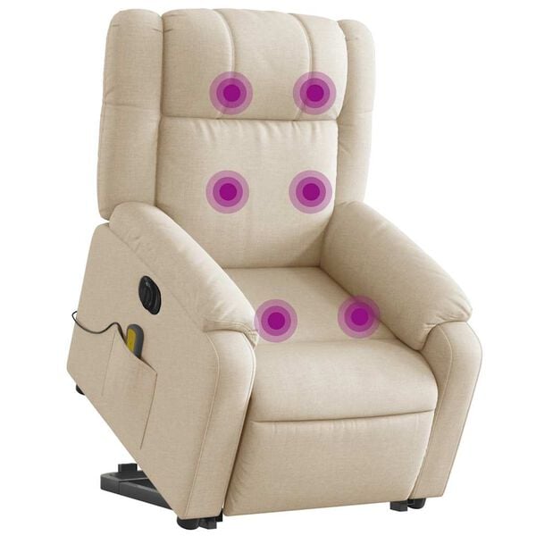vidaXL Fauteuil inclinable de massage &eacute;lectrique Cr&egrave;me Tissu