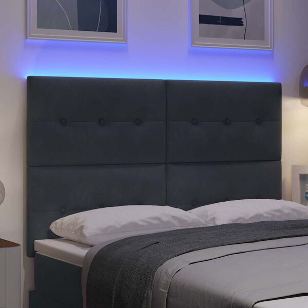 vidaXL T&ecirc;te de lit LED avec des lumi&egrave;res &agrave; LED Gris 144 cm Polyester