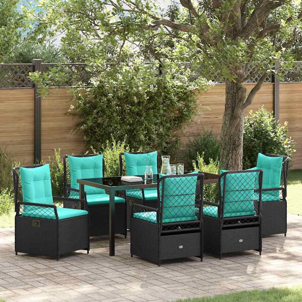 vidaXL Ensemble de salle &agrave; manger pour jardin 7 pcs Noir polyrotin